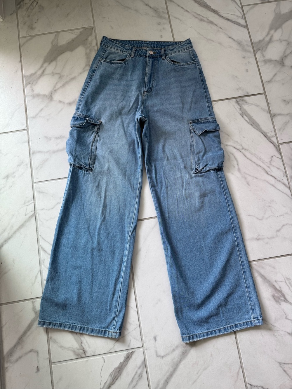 lola Light Blue Wide-Leg Cargo Jeans